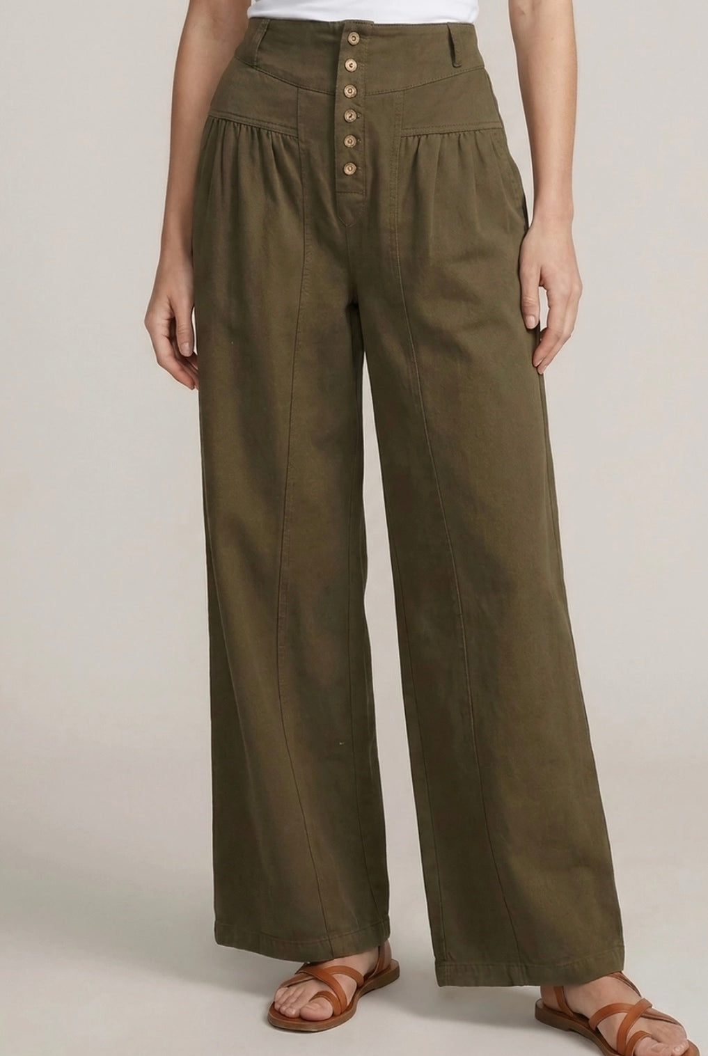 Olive Cotton Twill Wide Leg Pants-Market Grey Boutique