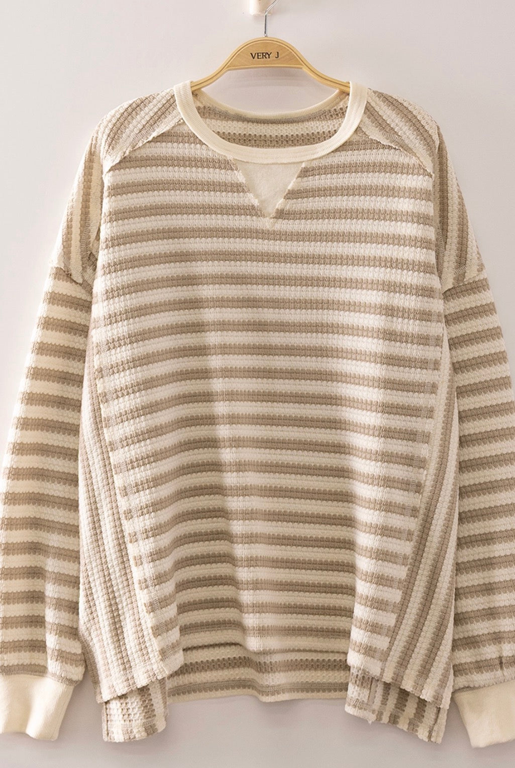Oversized Striped Waffle Top-Market Grey Boutique