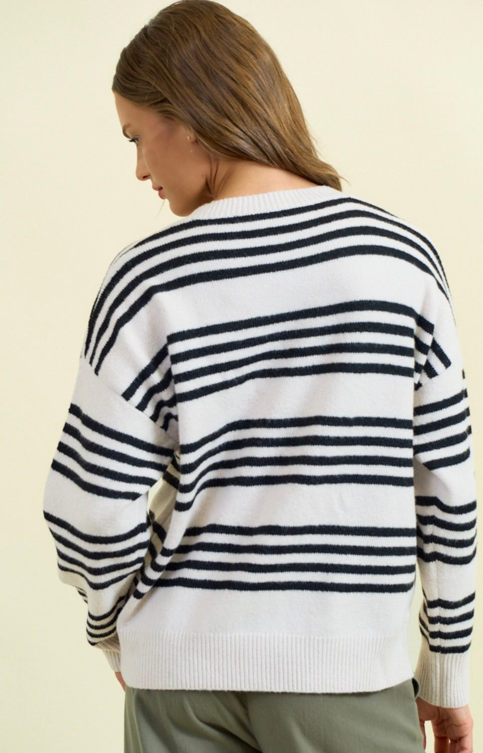 Varsity Stripe Black/Beige Crew Sweater-Market Grey Boutique