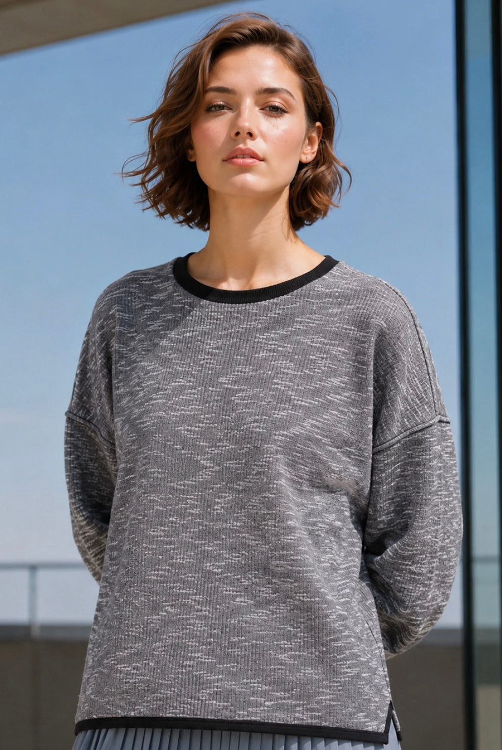 Heathered Black Oversized Knit Top-Market Grey Boutique