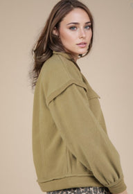Light Olive Casual 3/4 Zip Pullover