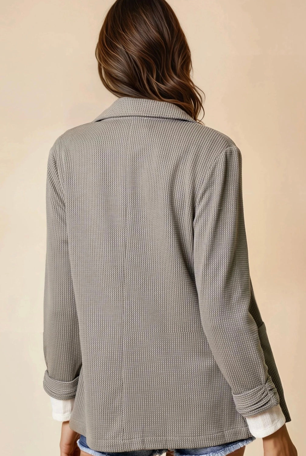Olive Shirred Textured Blazer-Market Grey Boutique