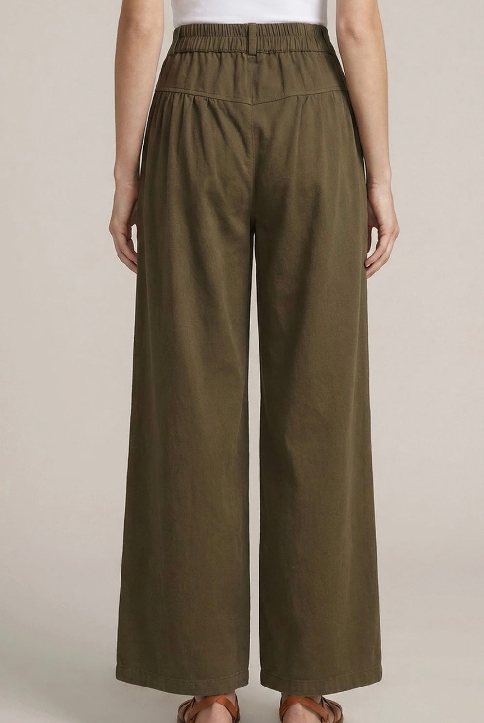 Olive Cotton Twill Wide Leg Pants-Market Grey Boutique