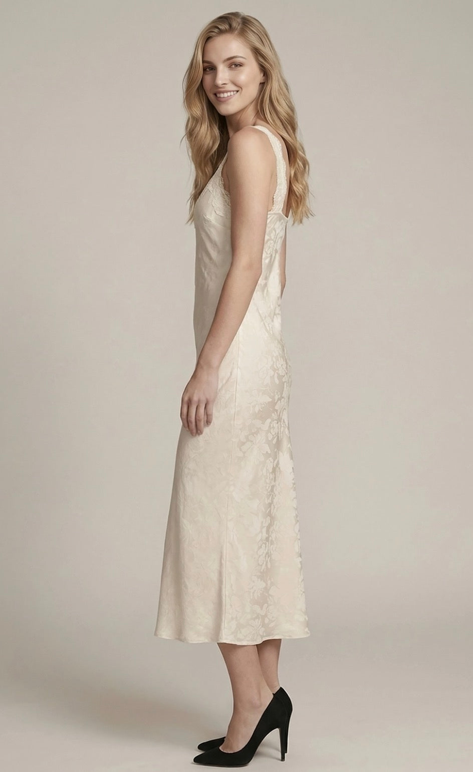 Ivory Jacquard Satin Slip Dress-Market Grey Boutique