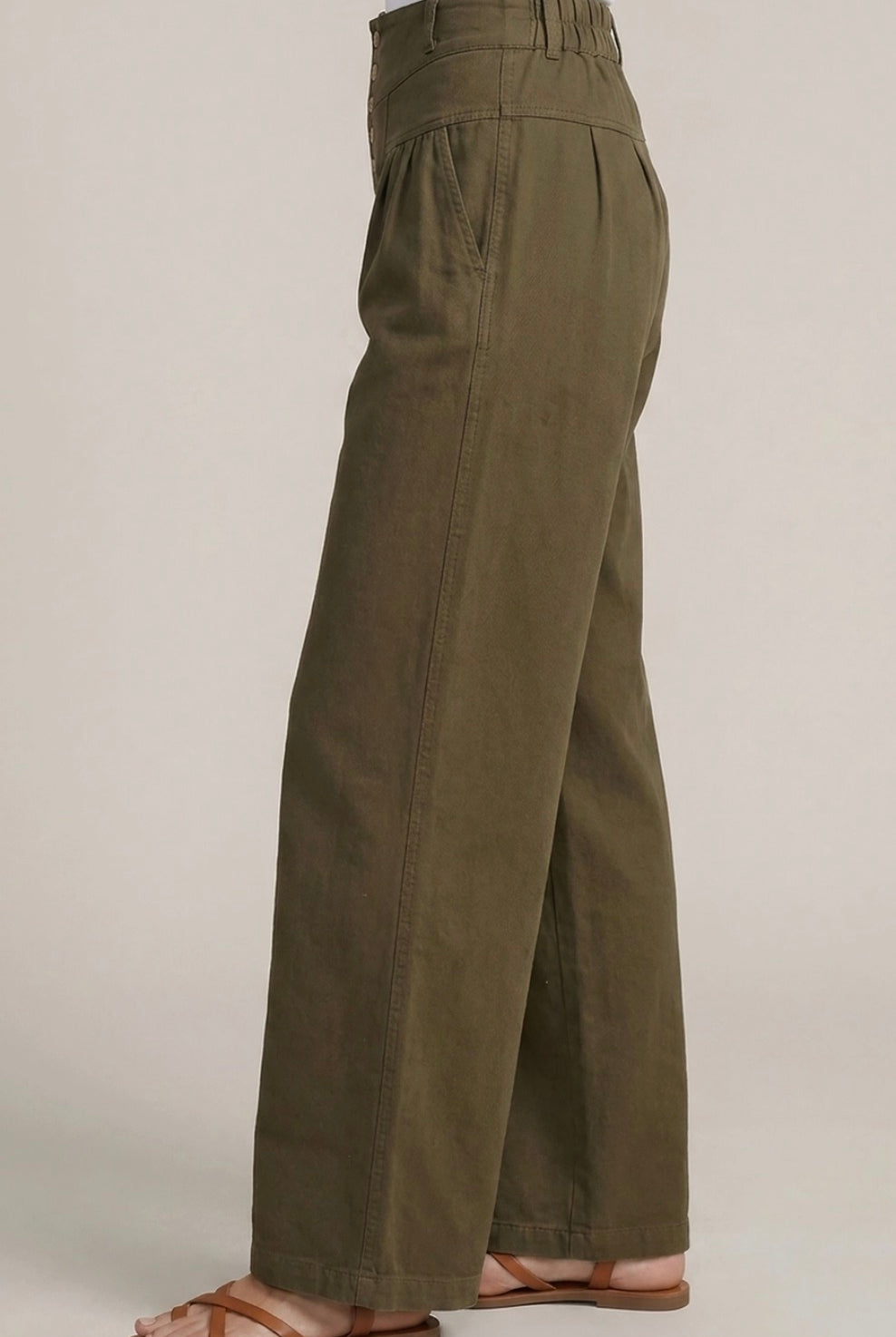 Olive Cotton Twill Wide Leg Pants-Market Grey Boutique
