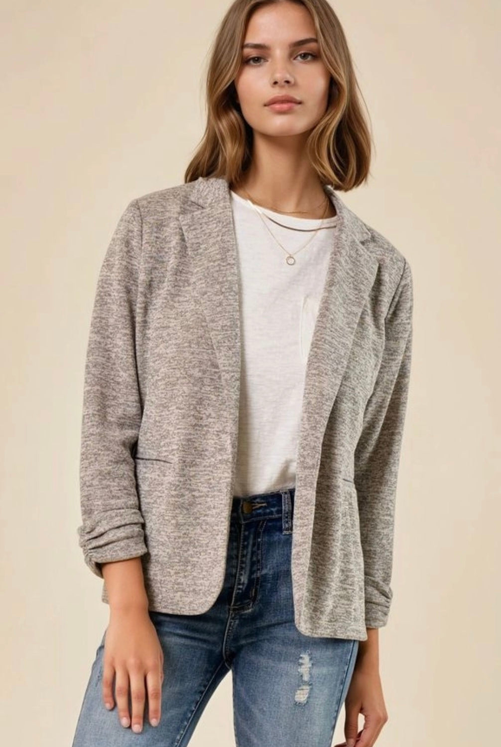 Heathered Toffee Knit Blazer-Market Grey Boutique