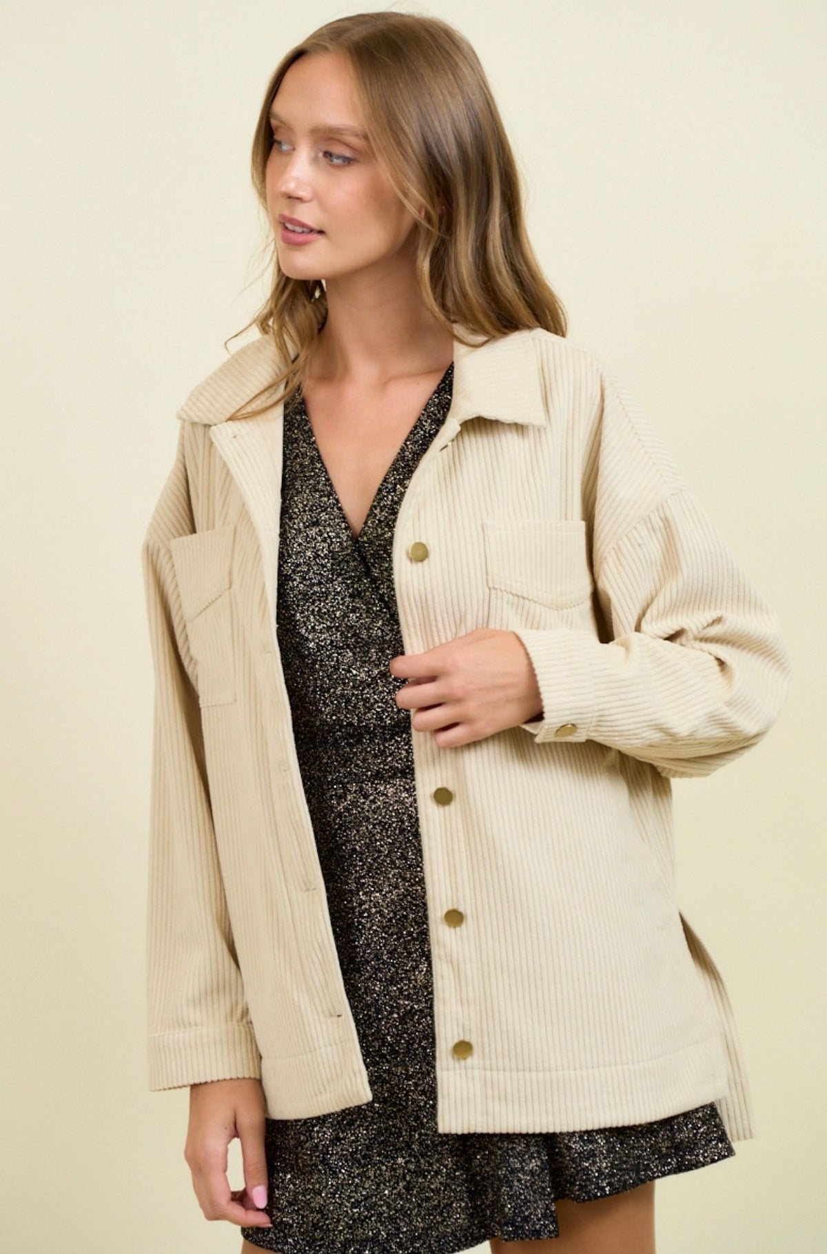 Cream Corduroy Button Down Oversized Jacket-Market Grey Boutique