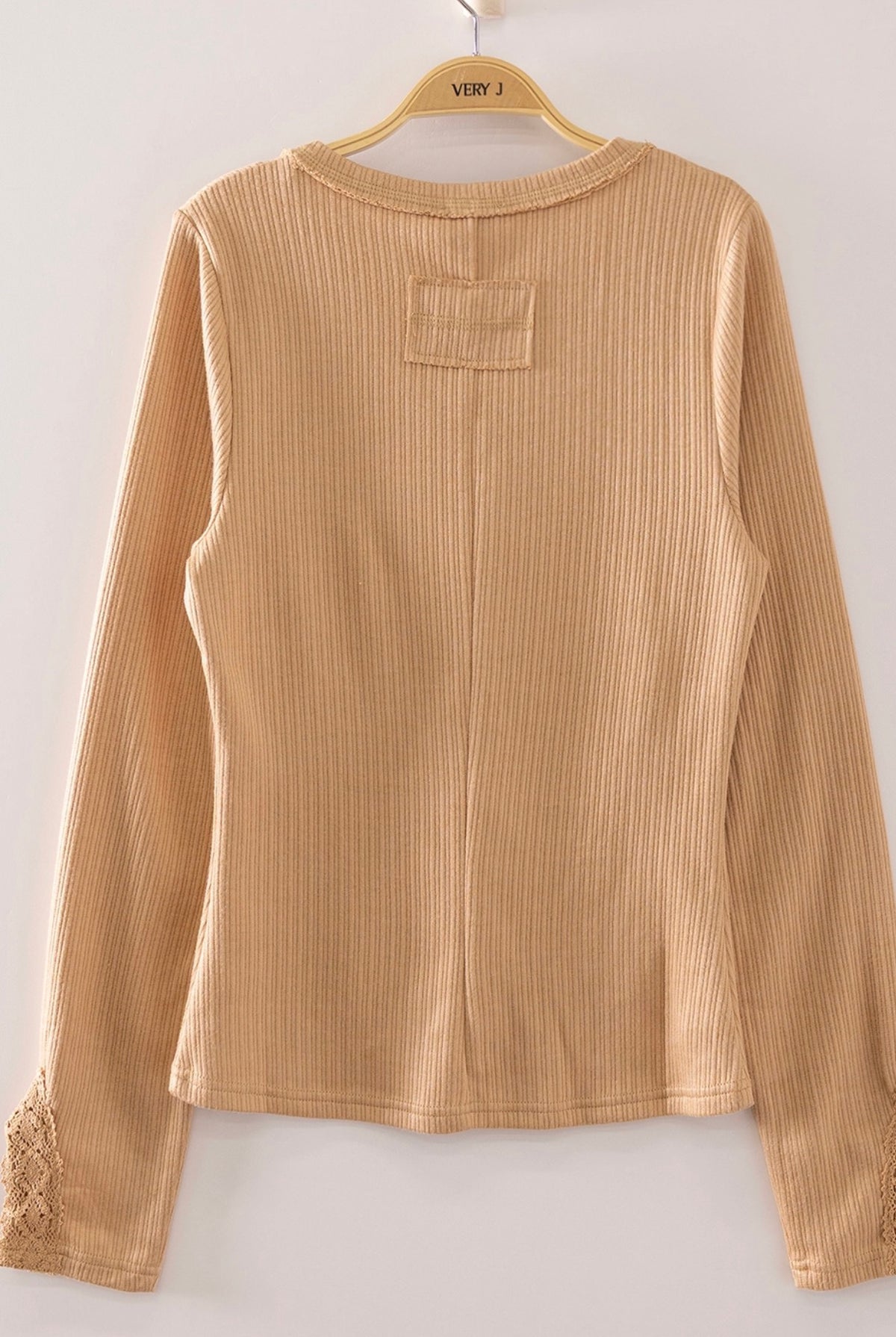 Yellow Lace Sleeved Ribbed Top-Market Grey Boutique