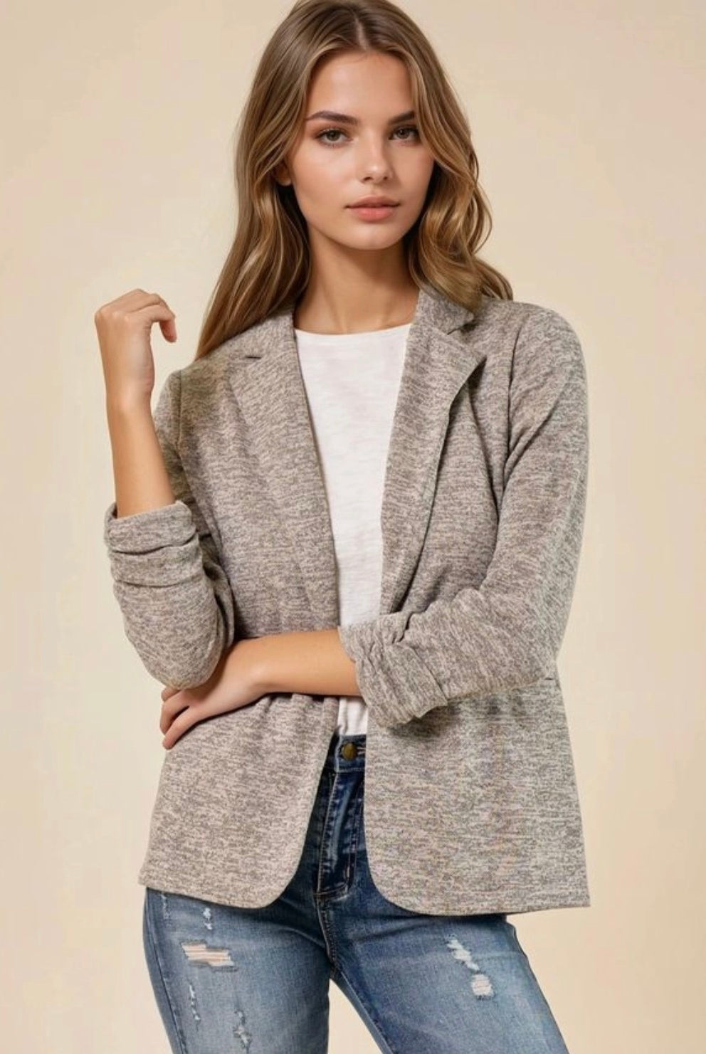 Heathered Toffee Knit Blazer-Market Grey Boutique