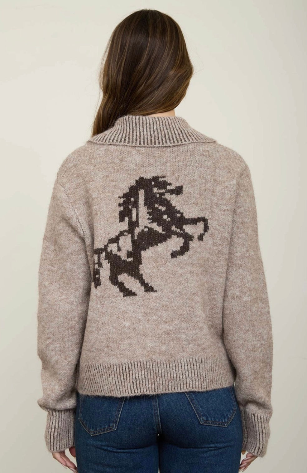 Western Collared Zip-Up Knit Cardigan-Market Grey Boutique