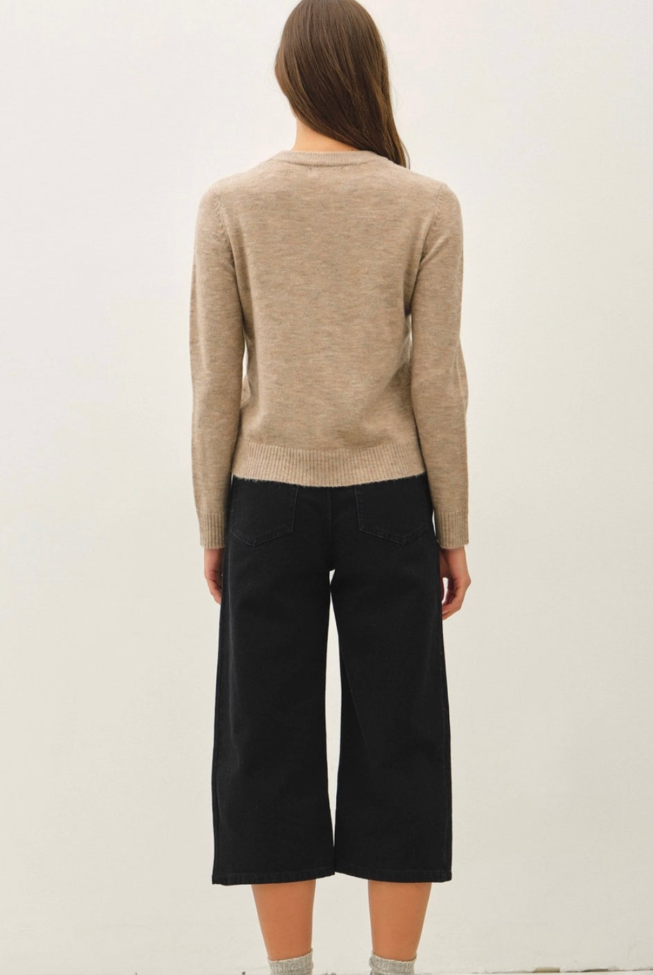 Mushroom Wool Blend Basic Crew Sweater-Market Grey Boutique