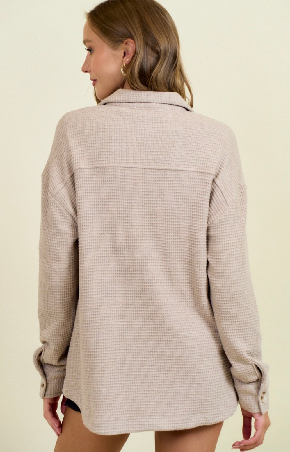 Waffle Front Patch Knit Shacket-Market Grey Boutique