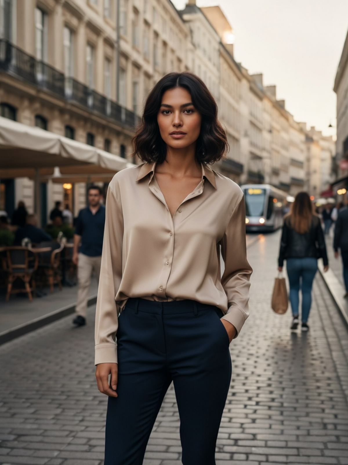 Satin Charmeuse Button Front Shirt-Market Grey Boutique