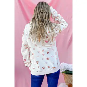 White Kiss Pink Foil Sweatshirt-Market Grey Boutique