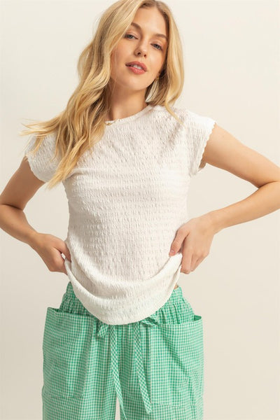 White Textured Knit Top