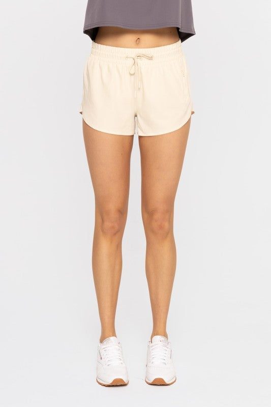 Cream Chic Drawstring Lighhtweight Shorts