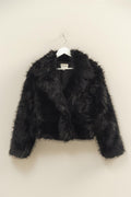 Black Shawl Collar Faux Fur Jacket