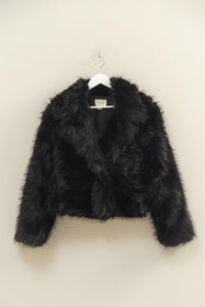 Black Shawl Collar Faux Fur Jacket