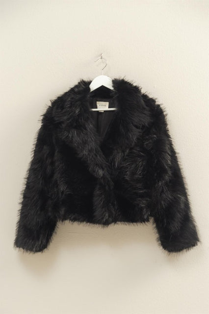 Black Shawl Collar Faux Fur Jacket
