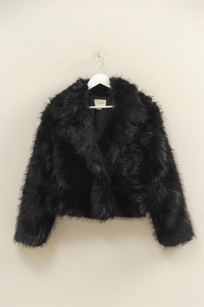 Black Shawl Collar Faux Fur Jacket