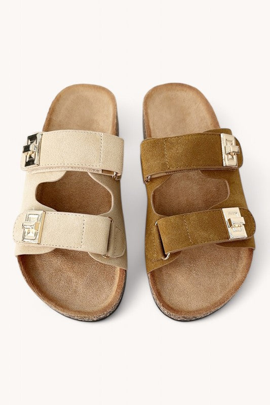 Double Strap Cork Sandals-Market Grey Boutique
