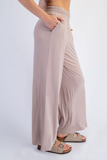 Taupe Cropped Wide Leg Comfy Trousers