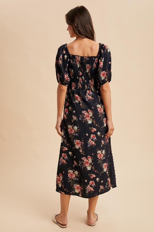Black Floral Sweetheart Fall Dress