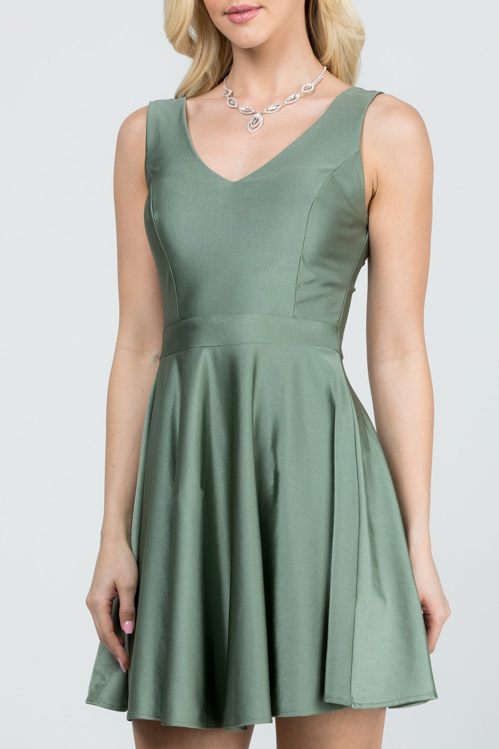Olive Dalia Fit And Flare Tricot Dress-Market Grey Boutique