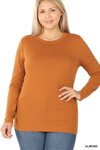 BRUSHED MICROFIBER LONG SLEEVE ROUND NECK TEE