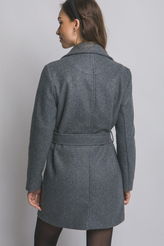 Grey Belted Wrap Dress Coat