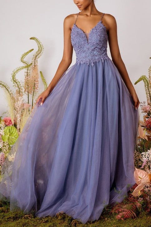 2025 Smoky Blue Sweeping Floor Length Gown🤍