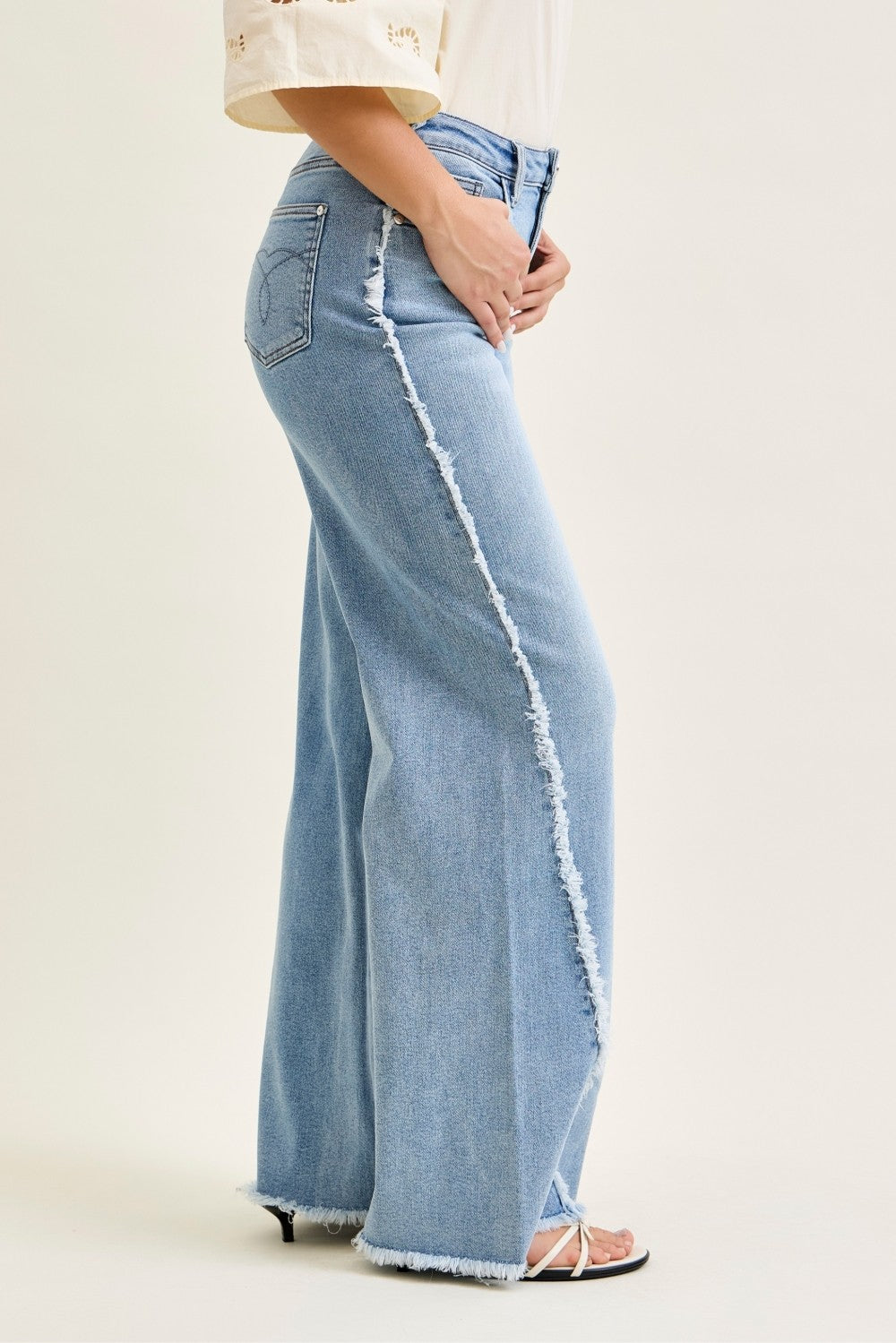 JB High Waist Retro Twisted Outseam Wide Denim-Market Grey Boutique
