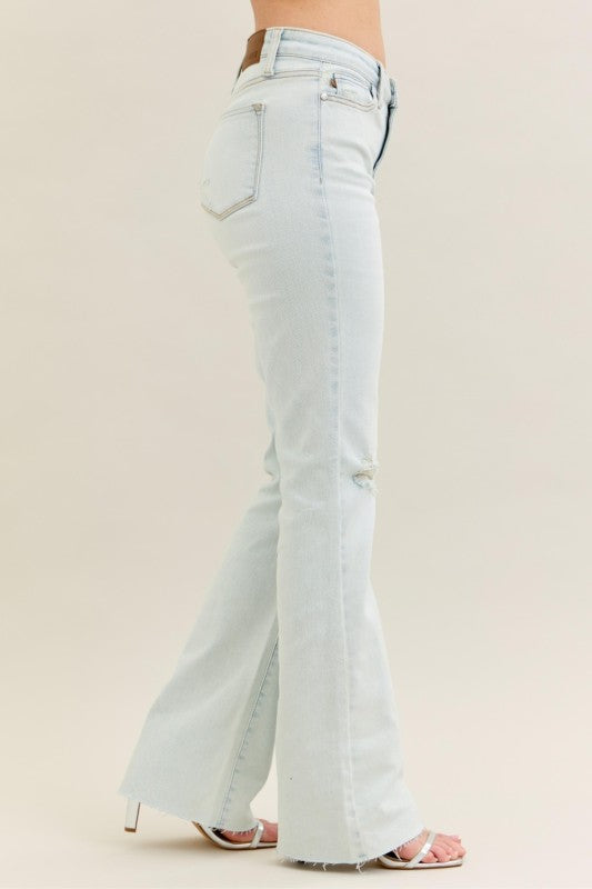 JB Mid Rise Destroyed Rebel Bootcut Jeans-Market Grey Boutique