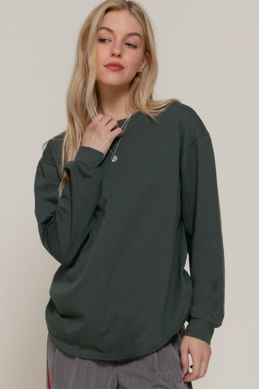 Dusky Green Long Sleeve Cotton Tee