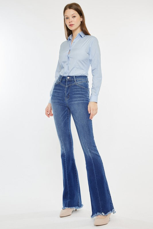 KC Western HR FRAYED HEM FLARE JEANS