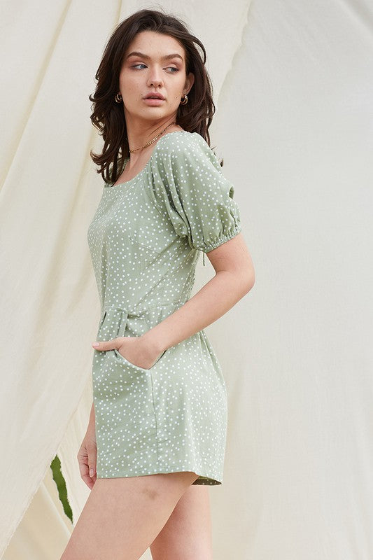 Sage Polka Dot Romper