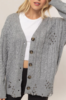 Studded Distress Knit Cardigan