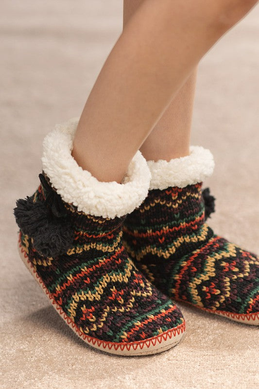 Hand Knitted Multi Color Slipper Boots-Market Grey Boutique