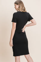 Black Rouched Cotton Midi Dress-Market Grey Boutique
