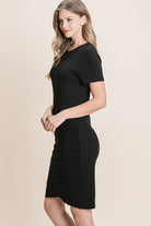 Black Rouched Cotton Midi Dress-Market Grey Boutique