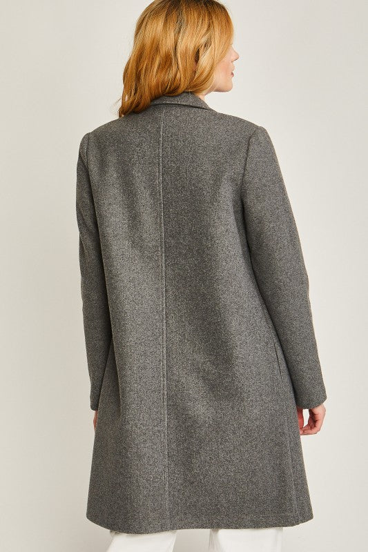 Grey Long Line Fleece Open Coat