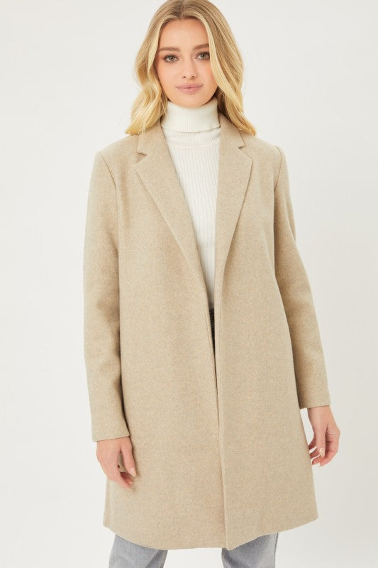 Oatmeal Long Line Fleece Open Coat