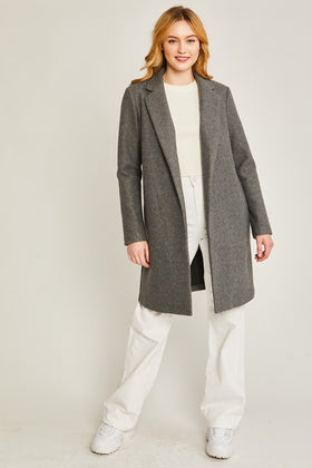 Grey Long Line Fleece Open Coat