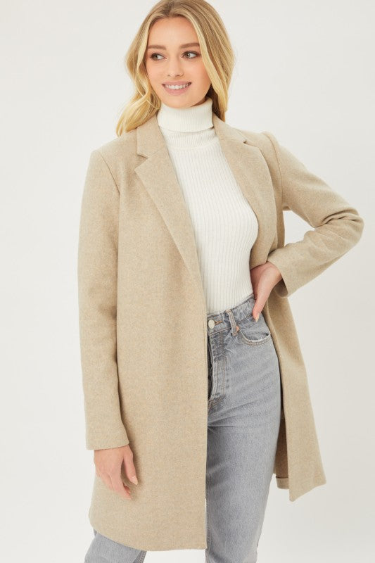 Oatmeal Long Line Fleece Open Coat