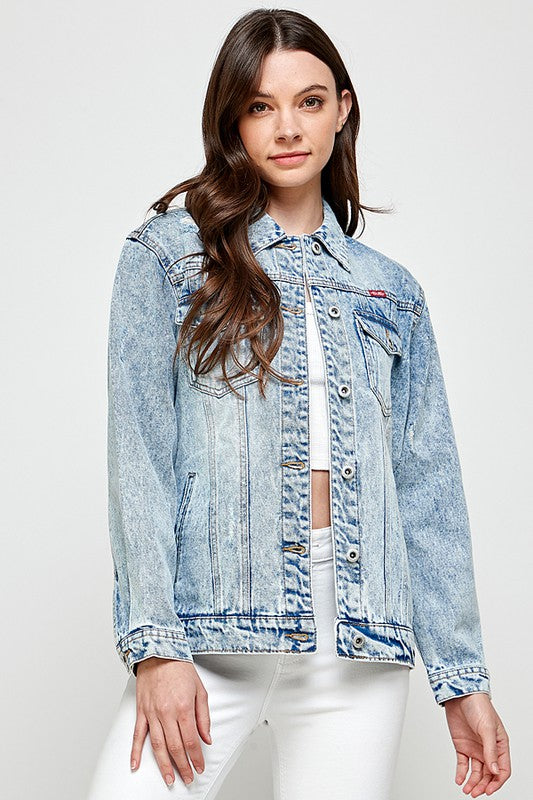 OVERSIZED DISTRESSED WASHED DENIM JACKET