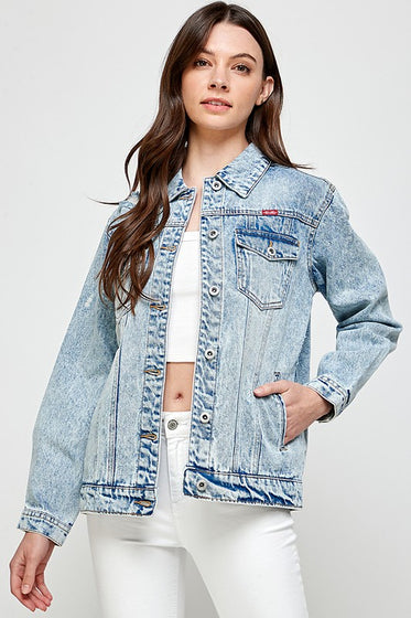 OVERSIZED DISTRESSED WASHED DENIM JACKET