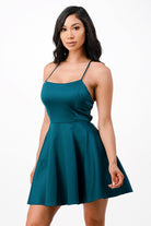 Teal Blue Satin Homecoming Cocktail Dress-Market Grey Boutique