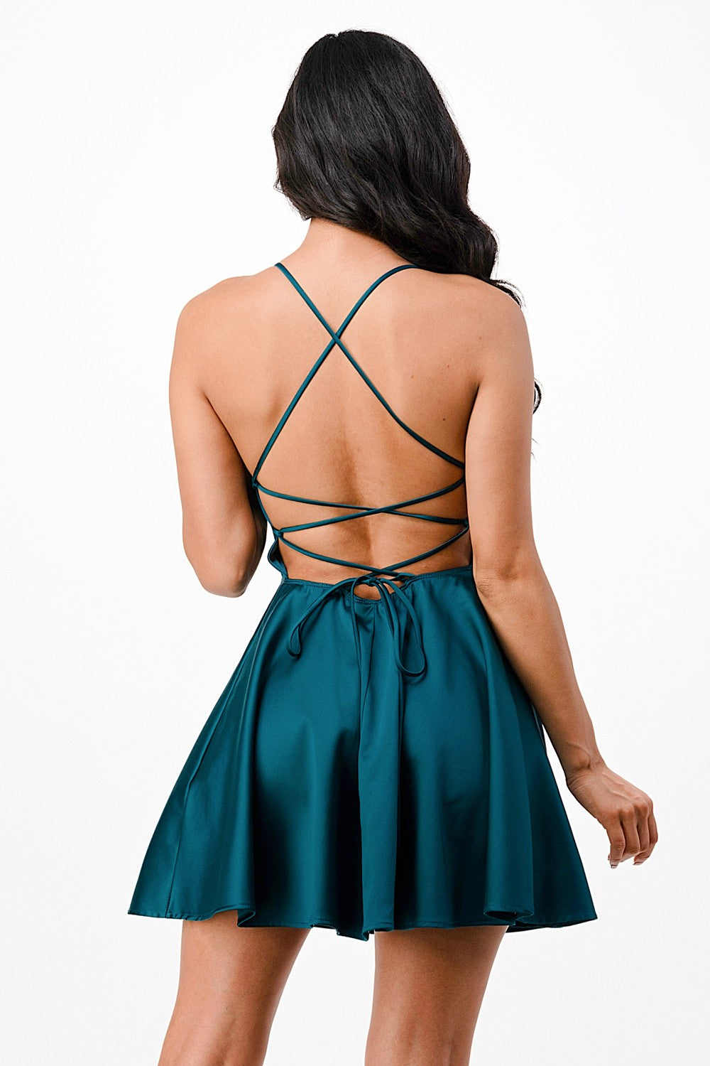 Teal Blue Satin Homecoming Cocktail Dress-Market Grey Boutique