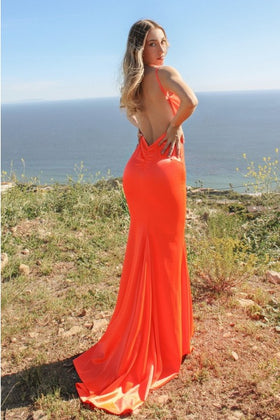 2025 Neon Orange Fitted Satin Dress🤍