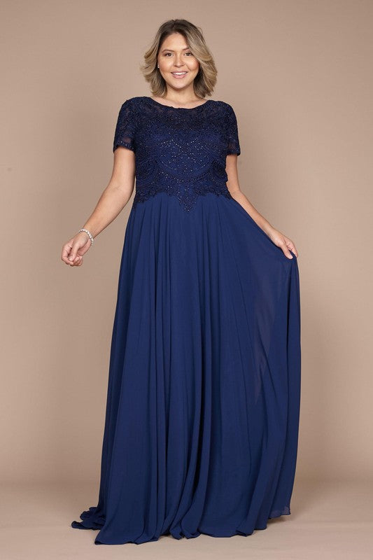 Navy Dylan & Davids Short Sleeve Formal Dress